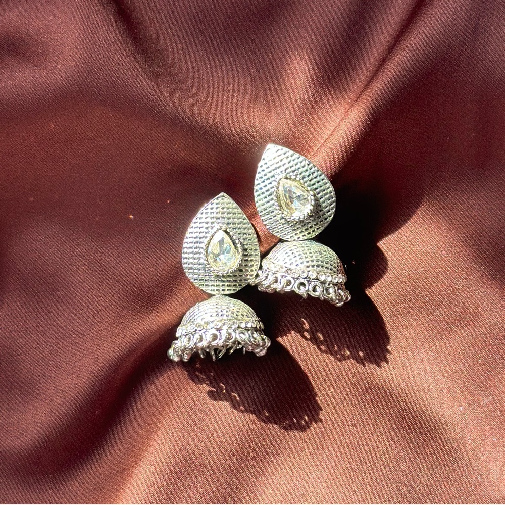 Silver oxidised jhumkas
